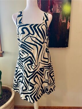 japna linen blend dress Japna Striped Linen Blend Dress Vintage Overall Feel Crisscross Back Pinafore M